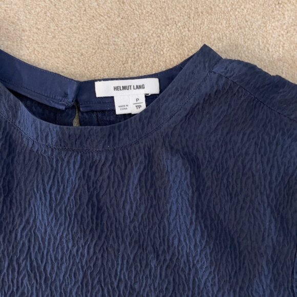 Helmut Lang Navy Textured Silk Short Sleeved Top size S - Picture 3 of 9